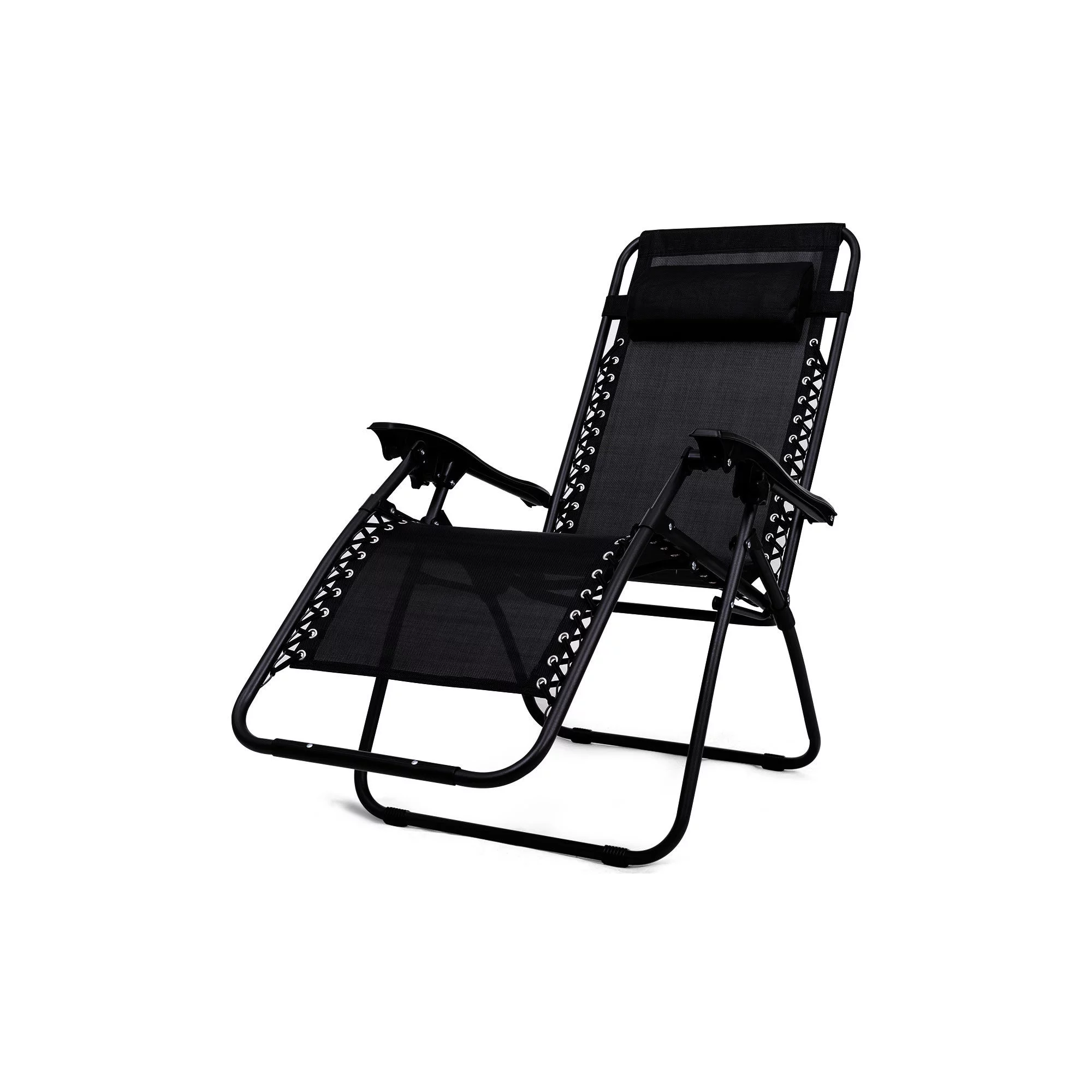 Gymax 2 Pack Side Table Steel Zero-Gravity Chair - Black