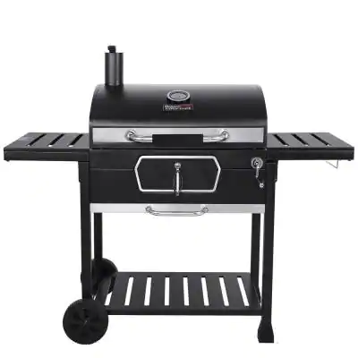 Royal Gourmet Charcoal Grill with 2 Side Tables In Black