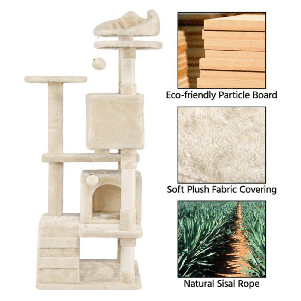 SmileMart 54.5″ Double Condo Cat Tree with Scratching Post Tower