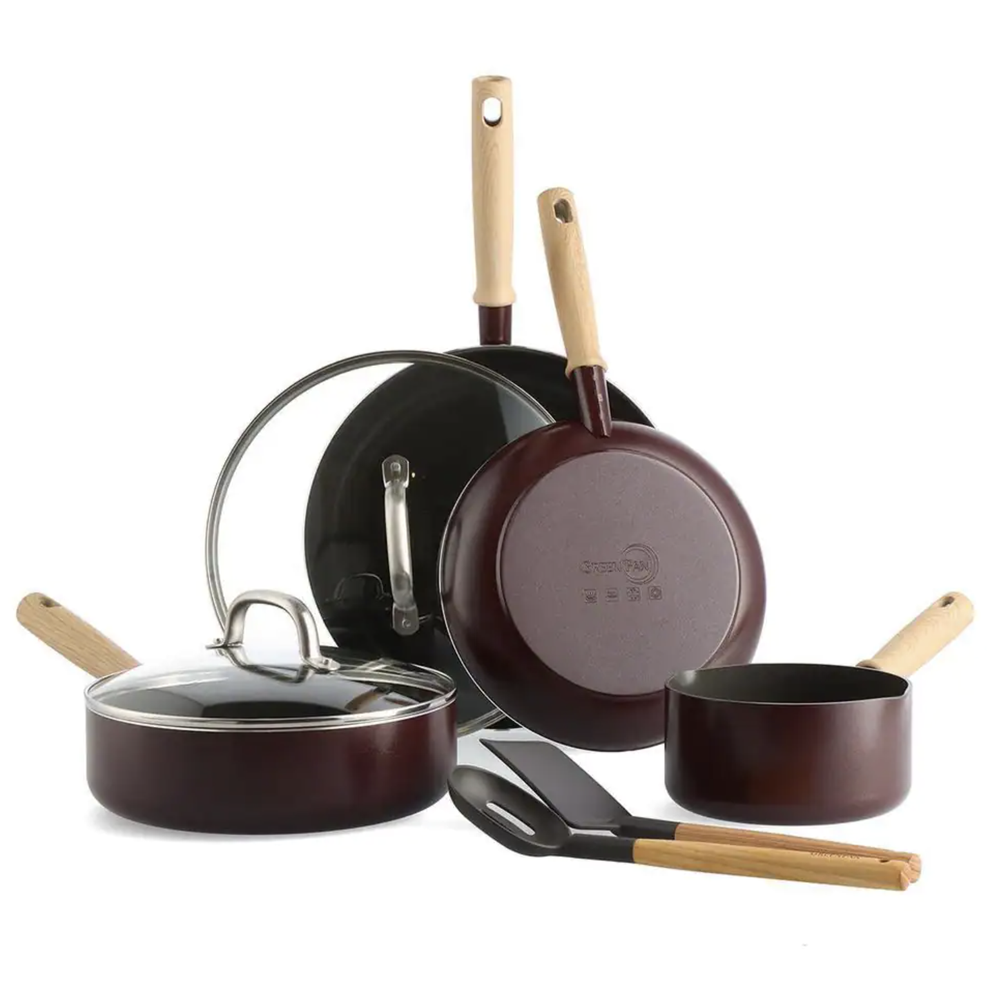 GreenPan Hudson Healthy 8-Piece Ceramic Nonstick Cookware Pots and Pans Set in Merlot