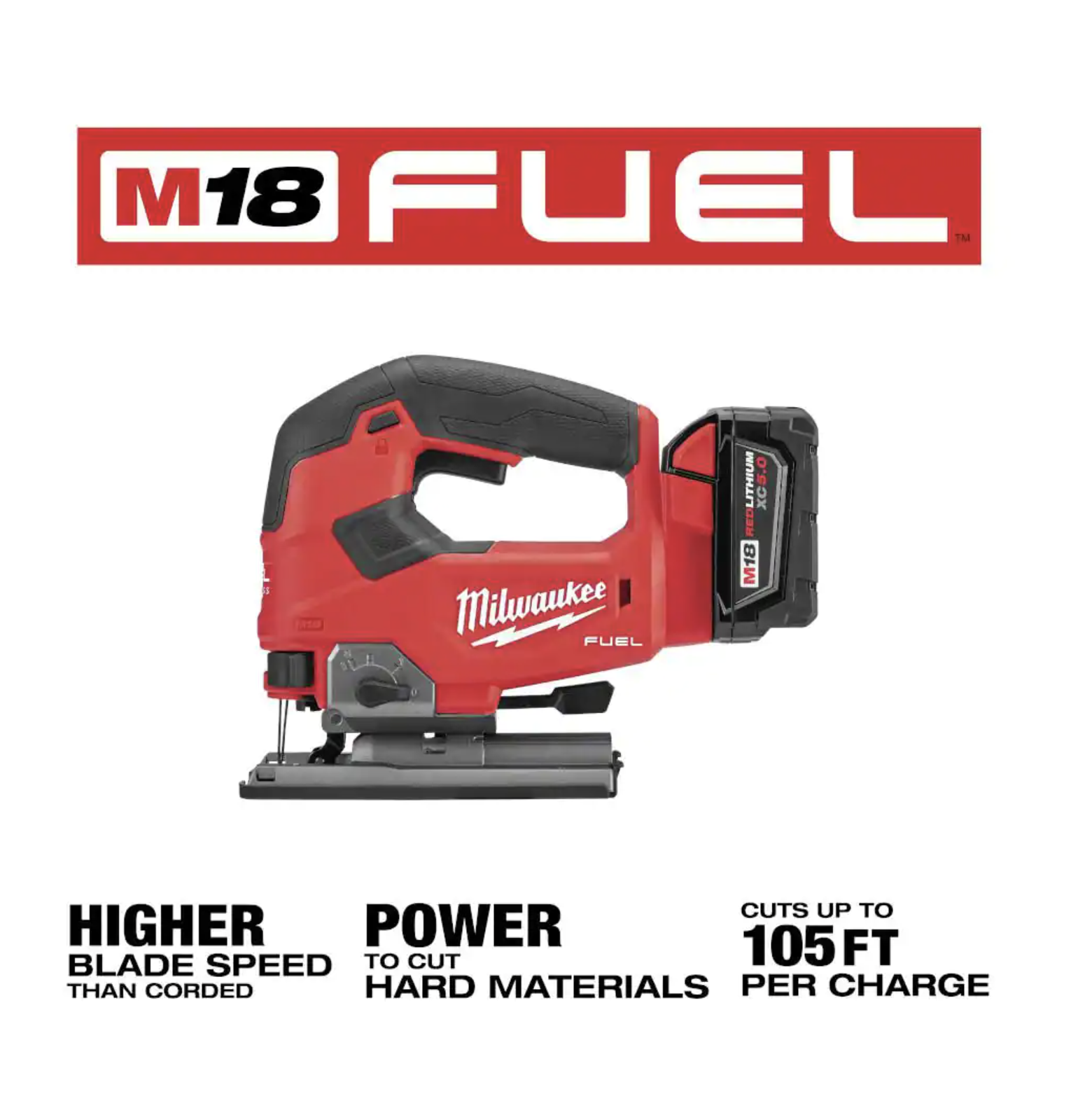 Milwaukee M18 FUEL 18-Volt Lithium-Ion Brushless Cordless Jig Saw Kit with 5.0Ah Battery. Charger and Case (2737-21)