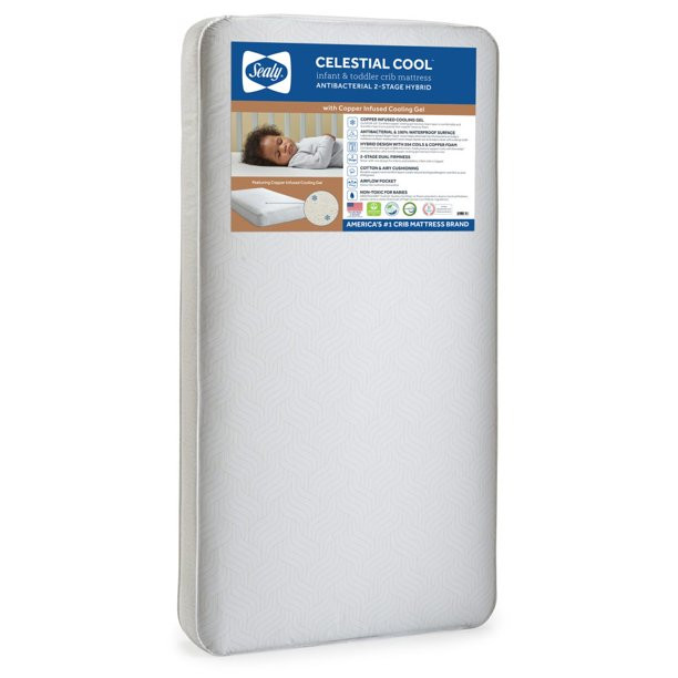 Sealy Celestial Cool 2-Stage Hybrid 204 Coil Antibacterial Crib & Toddler Mattress with Cooling Copper Gel Foam