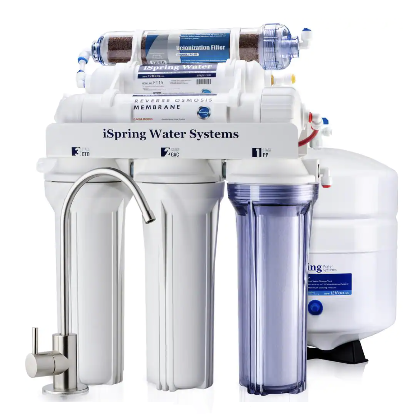 iSpring 6-Stage 75GPD Under sink Reverse Osmosis Water Filter System with De-Ionization Filter for 0 TDS