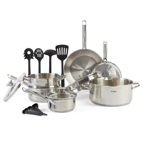 T-fal Cook & Strain Stainless Steel Cookware Set. 14 Piece Set. Dishwasher Safe