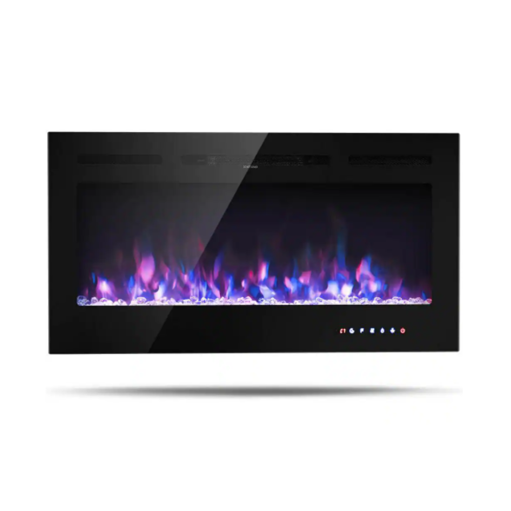 Gymax 40 in. Electric Fireplace Recessed and Wall Mounted 750-Watt/1500-Watt with Multicolor Flame