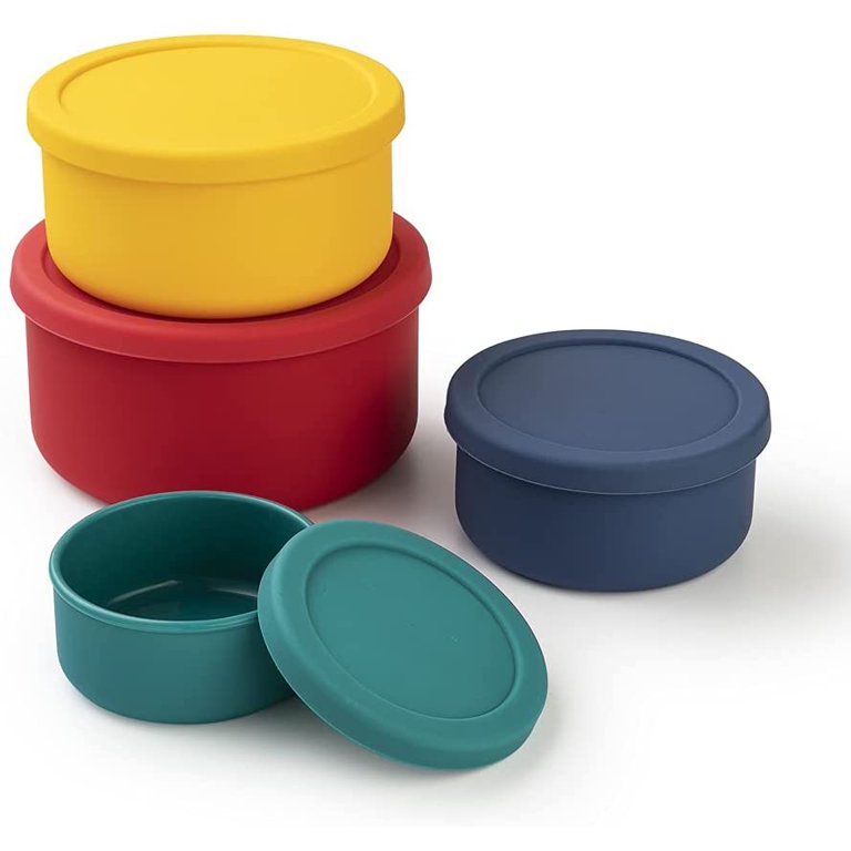 KSENDALO Large Silicone Bowls with Lids Set of 4. Silicone Food Storage Containers