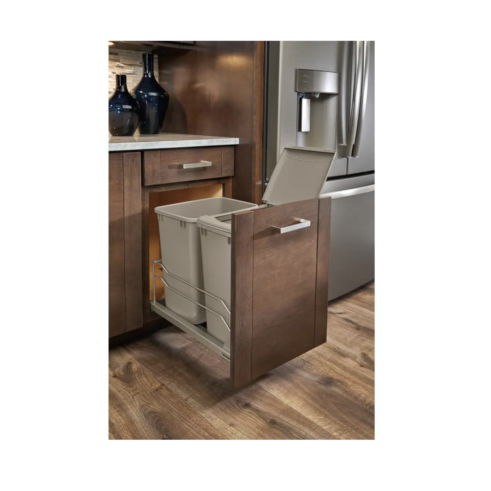 Rev-A-Shelf Double 35 Qt. Pull-Out Champagne Waste Container With Soft-Close Slides