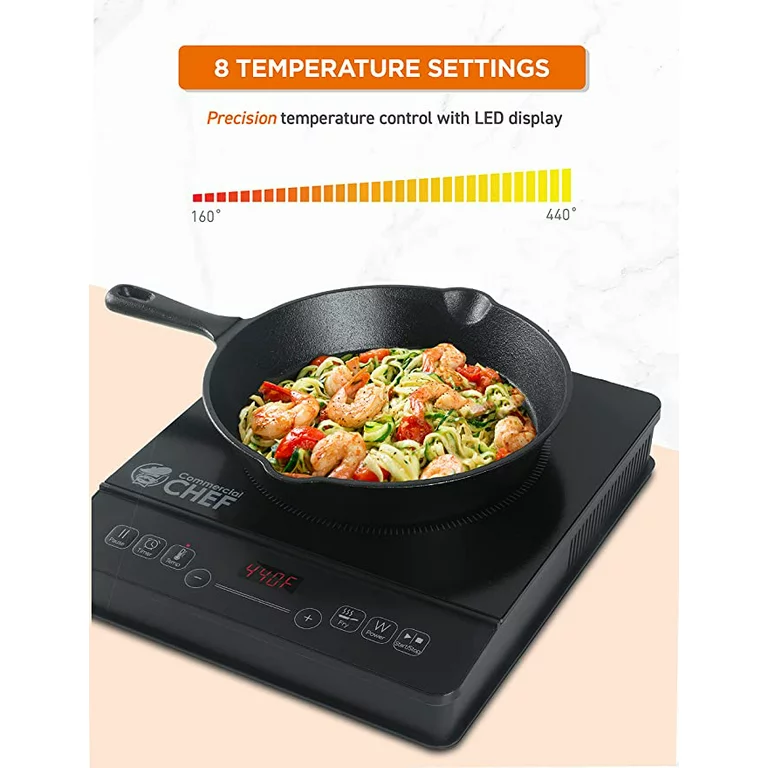 Commercial Chef 1800 Watts Portable Induction Cooker 3-Hour Timer. LED Display