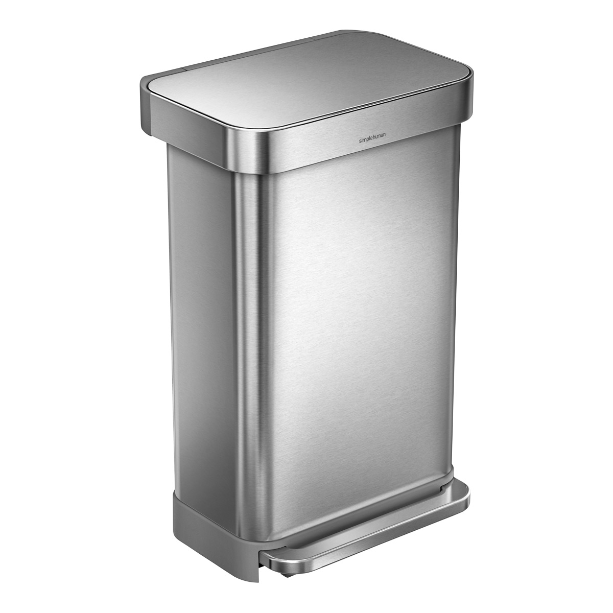 Simplehuman 12 Gal./45L Rectangular Can W/Liner Pocket. Stainless Steel
