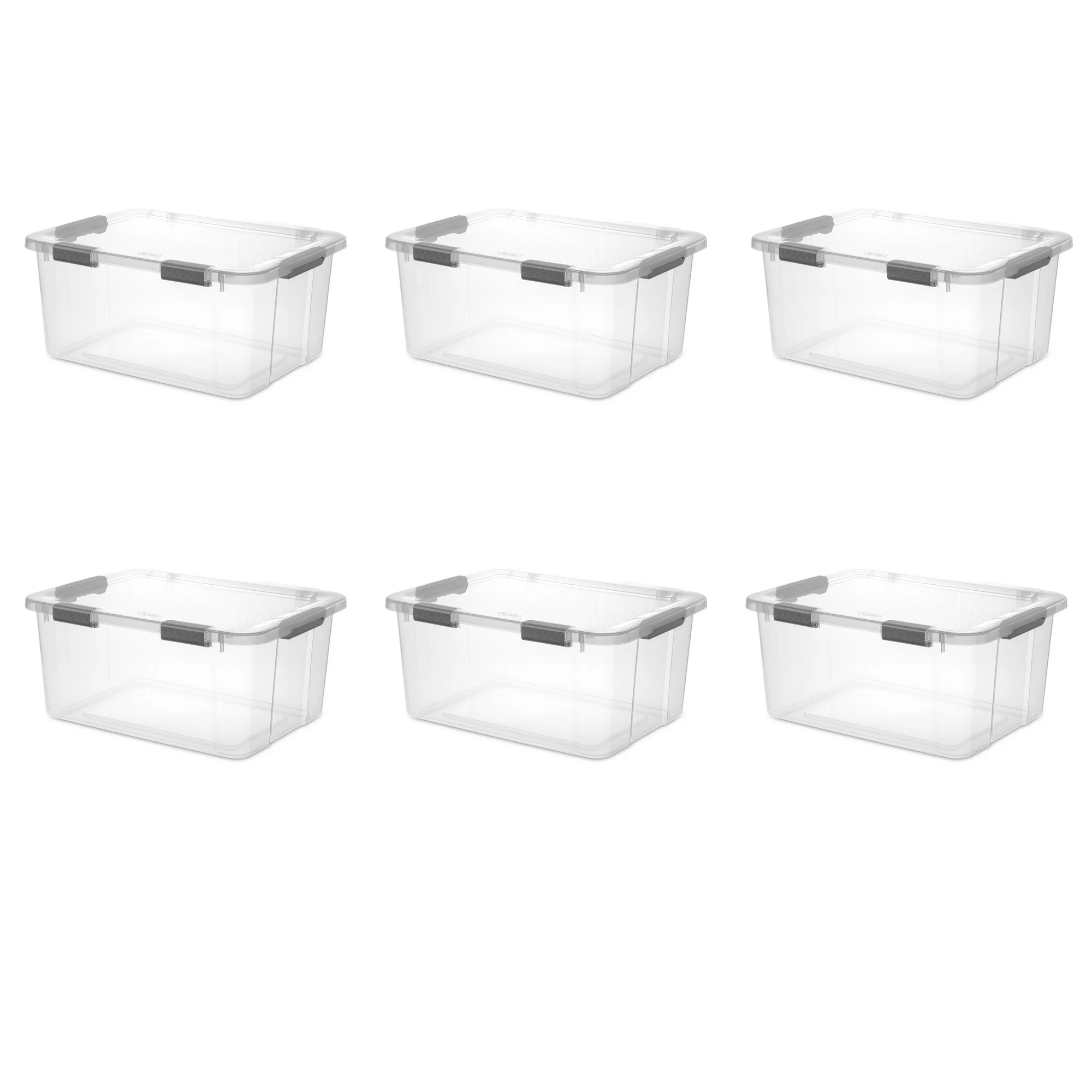 Sterilite 60 Qt. HingeLID Storage Box Plastic. Flat Gray. Set of 6