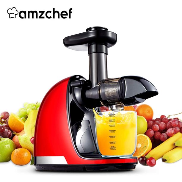 Amzchef Masticating Slow Juicer for Fruits&Vegetables. High Nutrition &Reverse Function. Good Quality. Red
