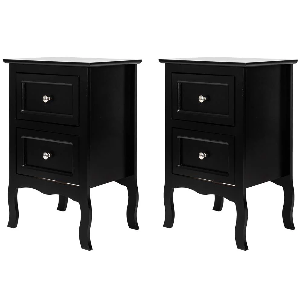 FCH UBesGoo Set of 2 Nightstand Wood End Tables Pair Bedroom Table Furniture. Black Night