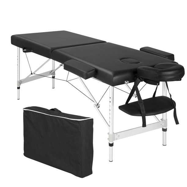 Easyfashion Adjustable Massage Bed Folding Salon Bed Black