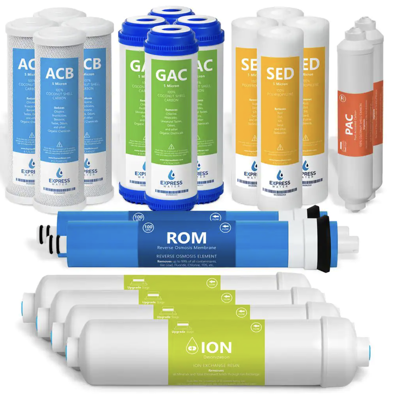 Express Water 2 Year Deionization Reverse Osmosis System Replacement Filter Set - 20 Filters with 100 GPD RO Membrane