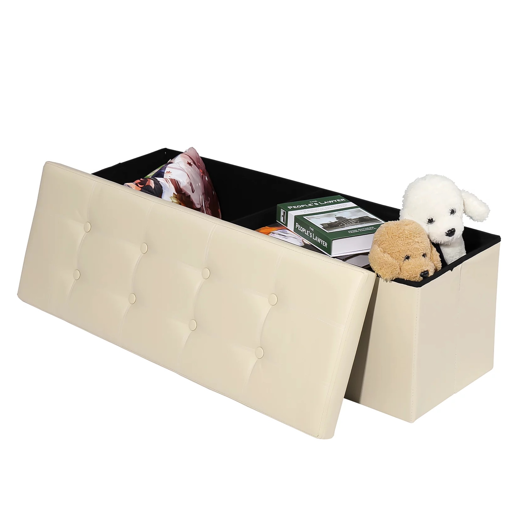 Lusimo 43 Inches Folding Storage Ottoman Bench. Beige