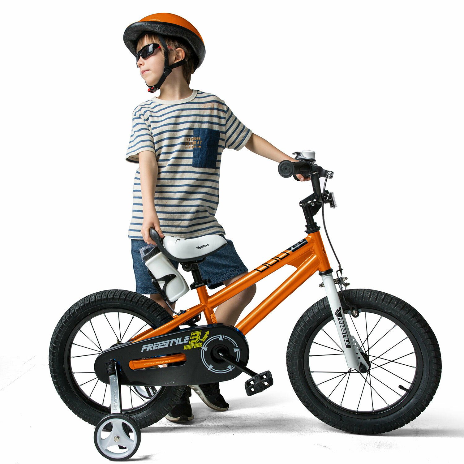 Royalbaby Freestyle 16 In. Orange Kids Bike with Kickstand and Training Wheels
