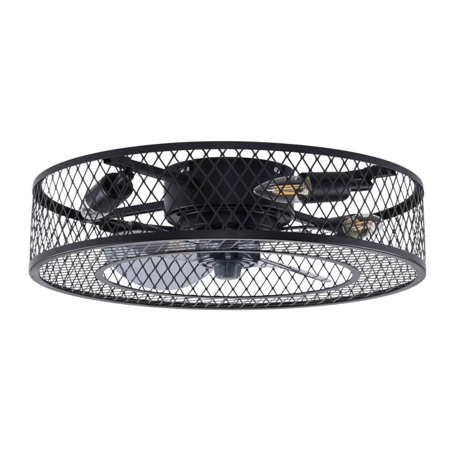 Oukaning 18 in. 4-Light Retro Industrial Style Indoor Black Metal Caged Ceiling Fan with Light Kit and Remote Control