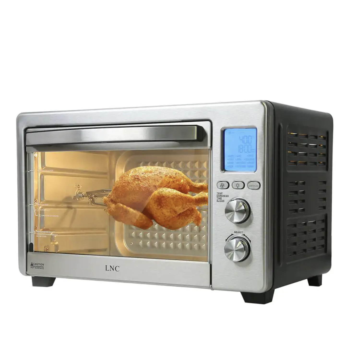 LNC 33.8 qt. Black and Silver Stainless Steel Air Fryer Oven with Baking Tray Fry Basket Rotisserie Fork Set