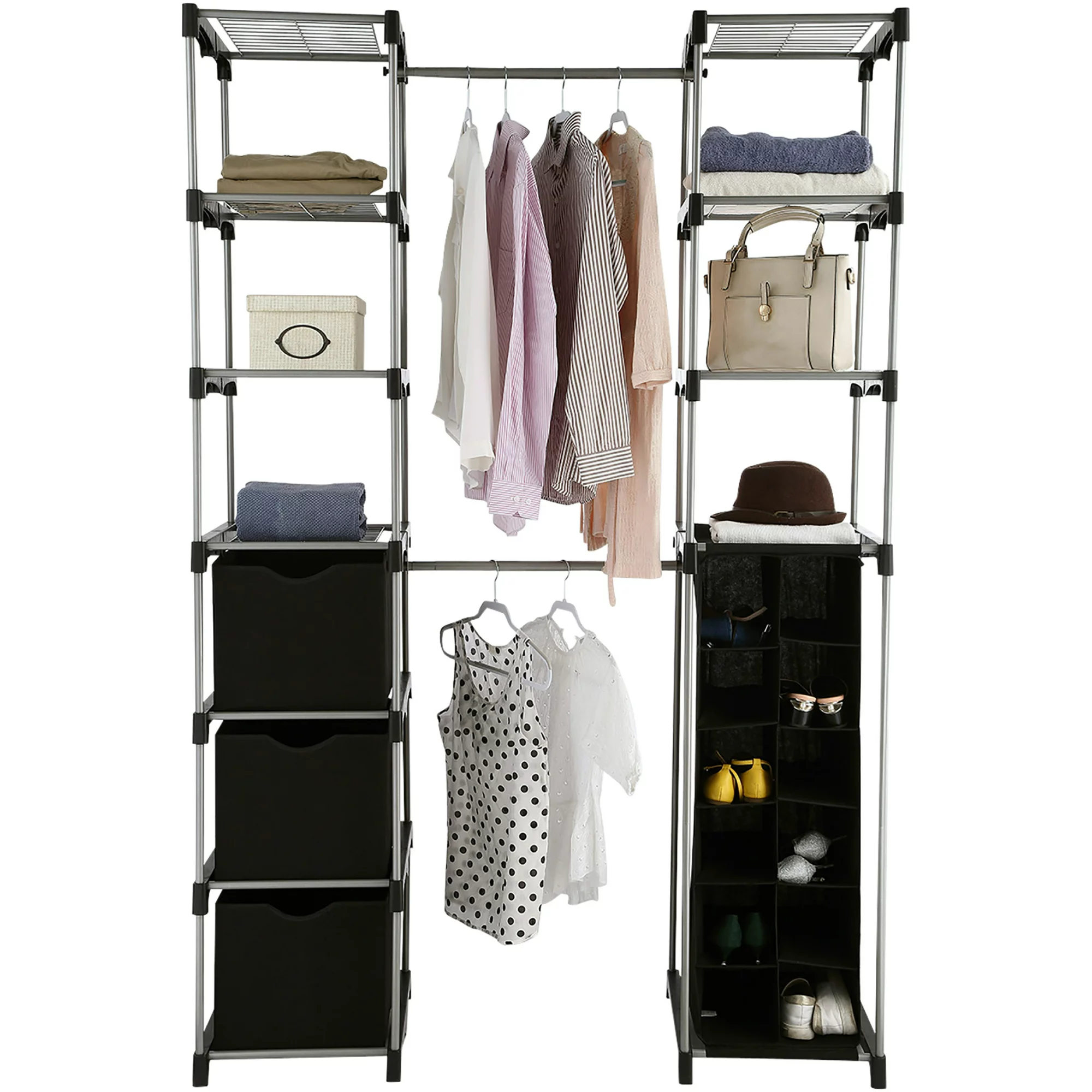 Mainstays Closet Organizer. 2-Tower 9-Shelves. Easy to Assemble. Black