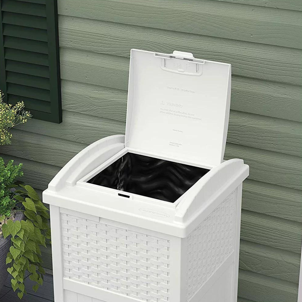 Suncast 33 gal Outdoor Decorative Garbage Can. White
