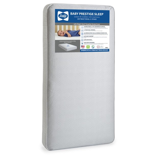 Sealy Baby Prestige Sleep 2-Stage Antibacterial 204 Coil Crib And Toddler Mattress