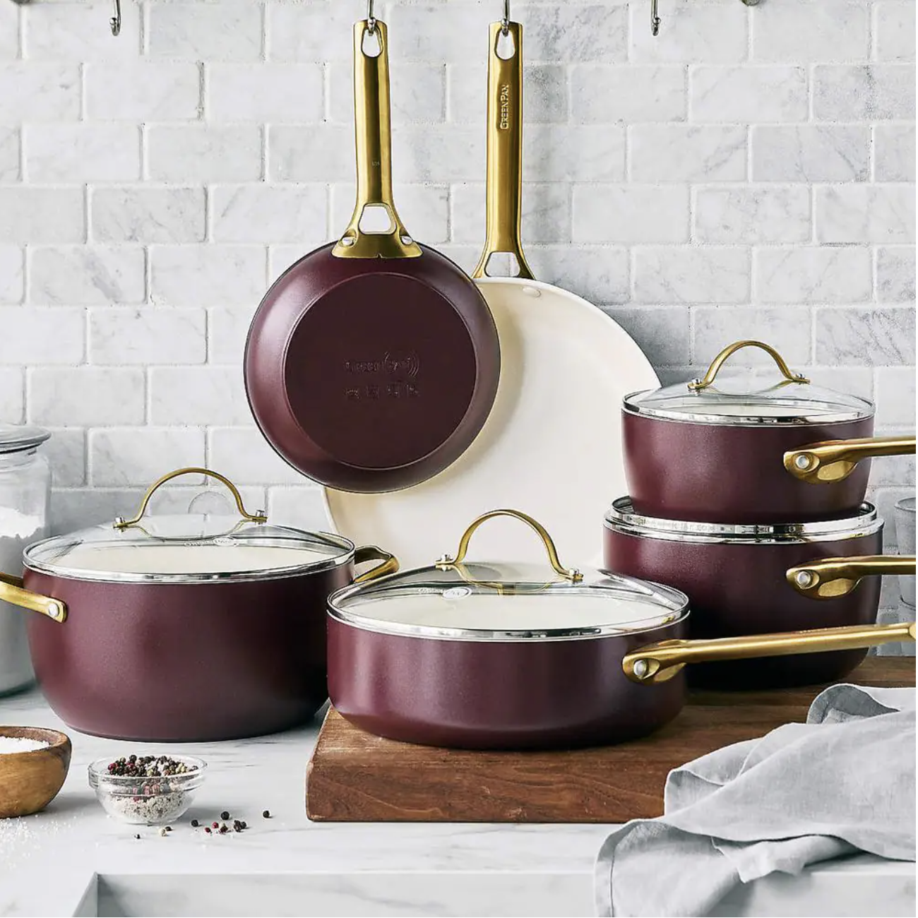 GreenPan Reserve 10-Piece Hard Anodized Aluminum Ceramic Nonstick Cookware Pots and Pans Set in Merlot