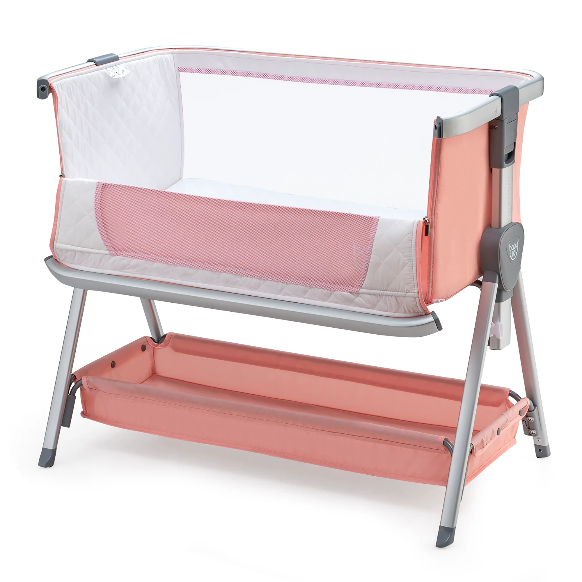 Costway Babyjoy Baby Bed Side Crib. Portable Adjustable Infant Travel Sleeper Bassinet. Peach