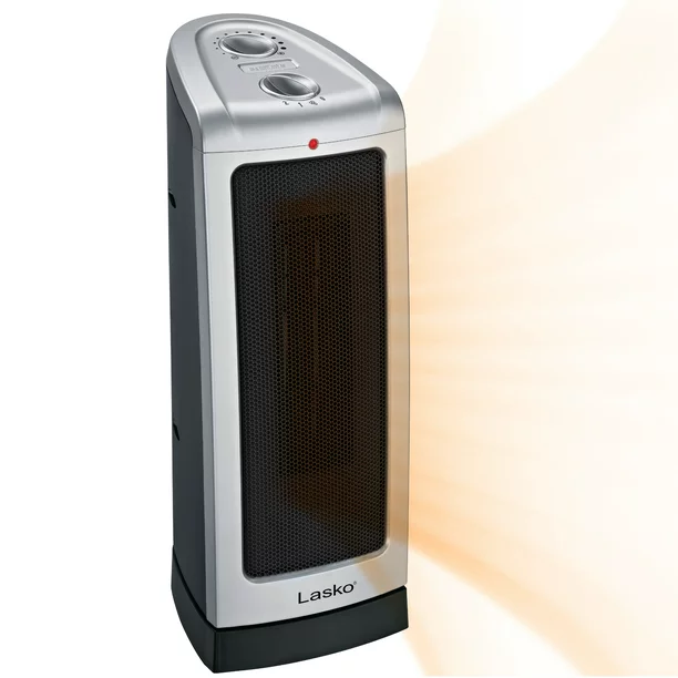 Lasko 1500W Electric Oscillating Ceramic Tower Space Heater With Thermostat. 5307. Silver
