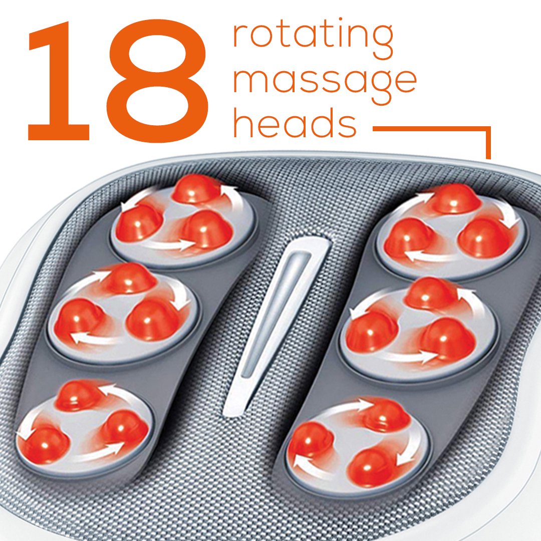 Beurer FM60 Shiatsu Foot Massager 18 Rotating Massage Heads. Relax Sore & Tired Feet with Deep Tissue. Heat Function