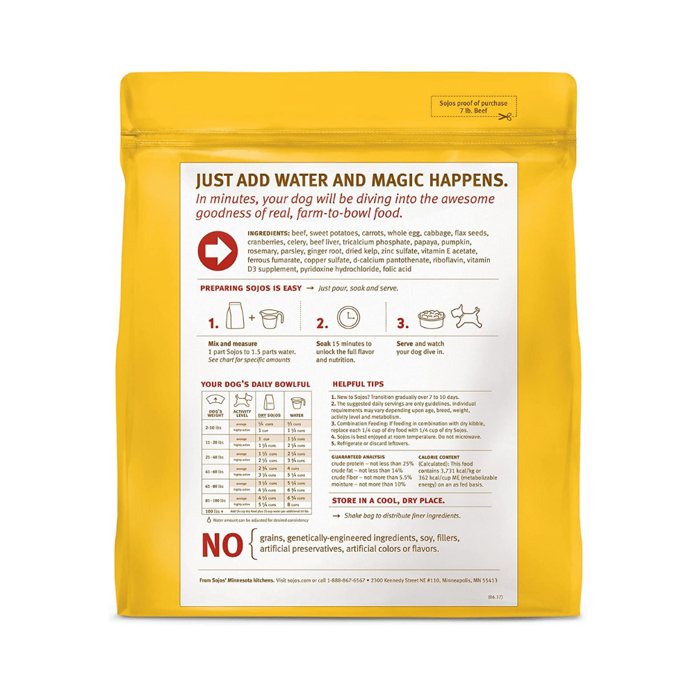 Sojos Complete Beef Recipe Dried Raw Dog Food. 7 Pounds