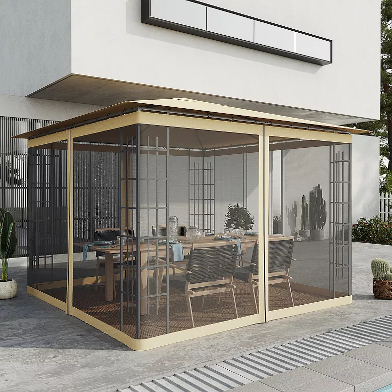 Outsunny 10′ x 10′ Universal Replacement Mesh Sidewall Netting Beige