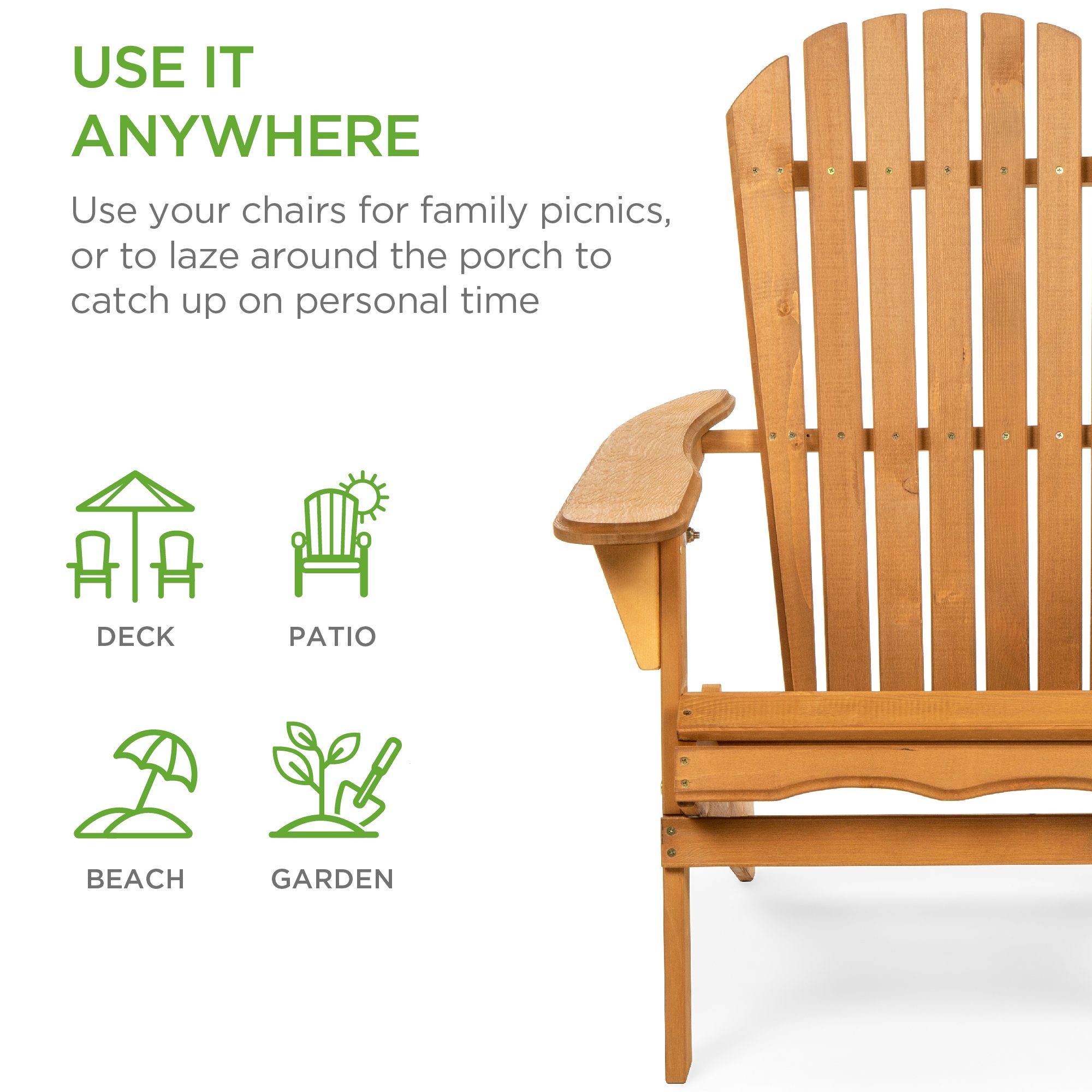 Best Choice Products Folding Adirondack Chair with Natural Finish