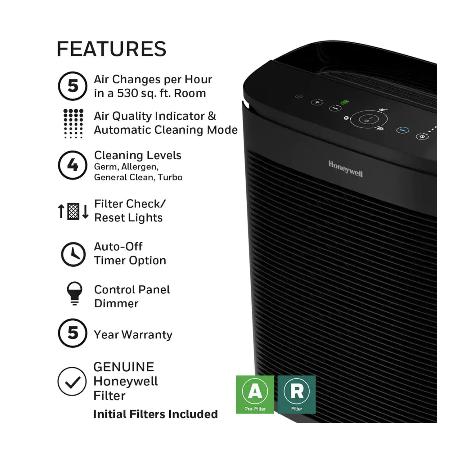 Honeywell PowerPlus HEPA Air Purifier. Extra-Large Room (530 sq. ft.) Black
