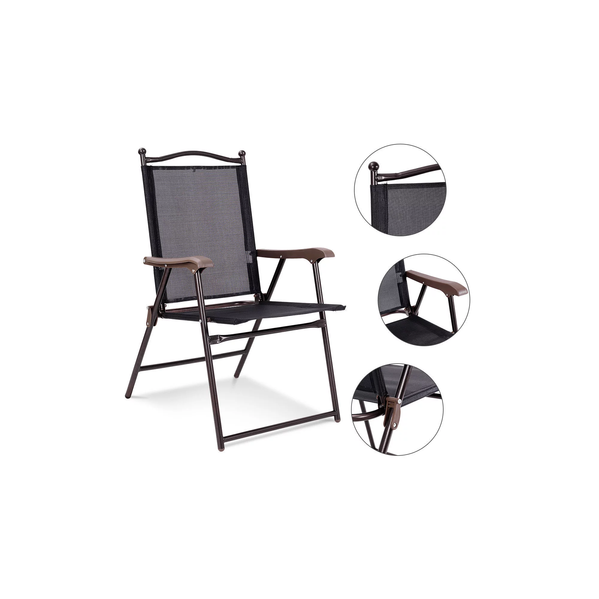 Costway Foldable Fabric Outdoor Lounge Chair. Black. Set of 2