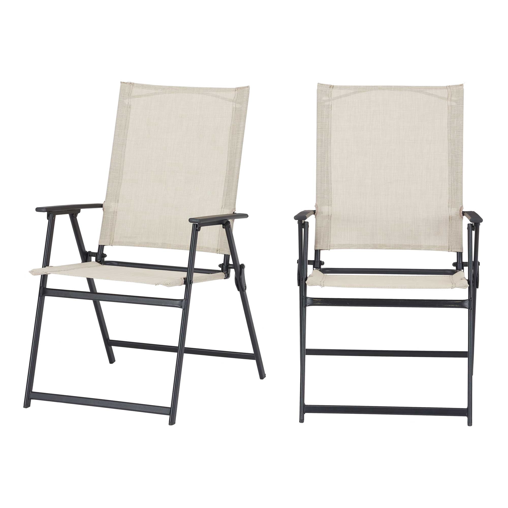 Mainstays Greyson Square Set of 2 Outdoor Patio Steel Sling Folding Chair. Beige