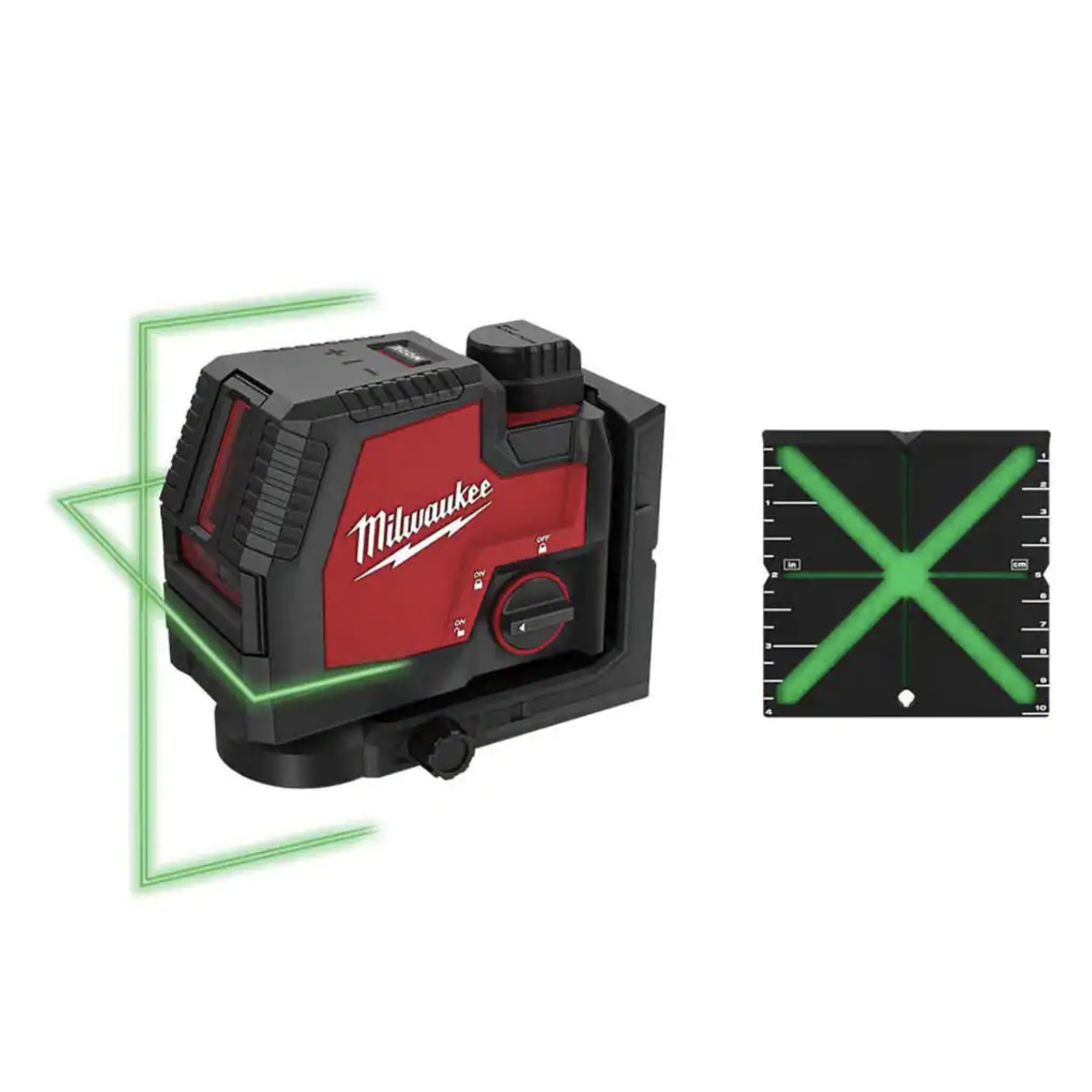 Milwaukee 100 ft. REDLITHIUM Lithium-Ion USB Green Rechargeable Cross Line Laser Level with Charger & Alignment Target (3521-21-48-35-1111)