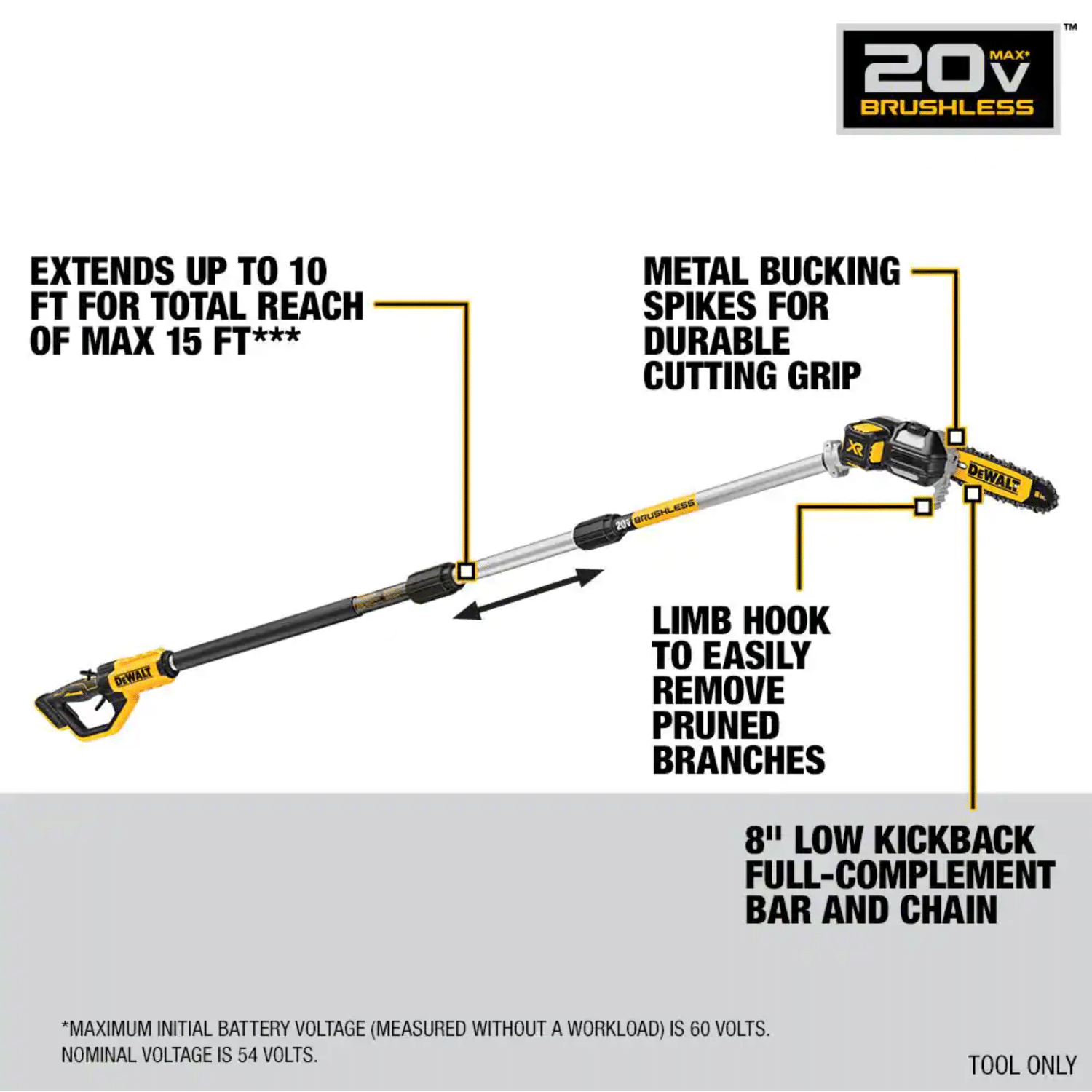 Dewalt 8 in. 20V MAX Lithium-Ion Cordless Pole Saw Kit. DCPS620M1
