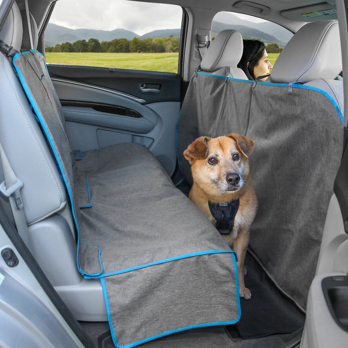 Kurgo Coast to Coast Car Seat Cover. Heather Gray/Coastal Blue