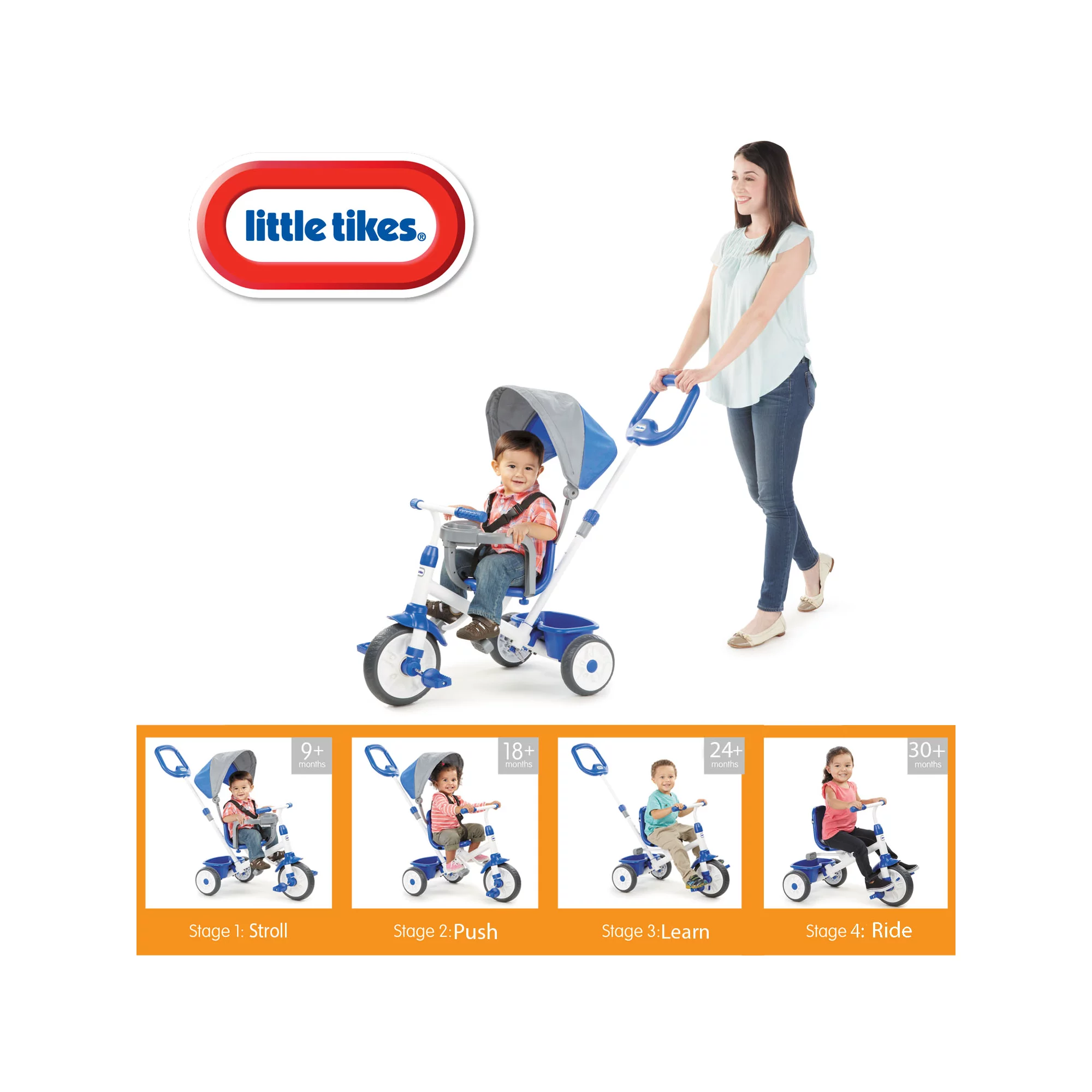 Little Tikes My First Trike 4-in-1 Trike in Blue. Convertible Tricycle for Toddlers