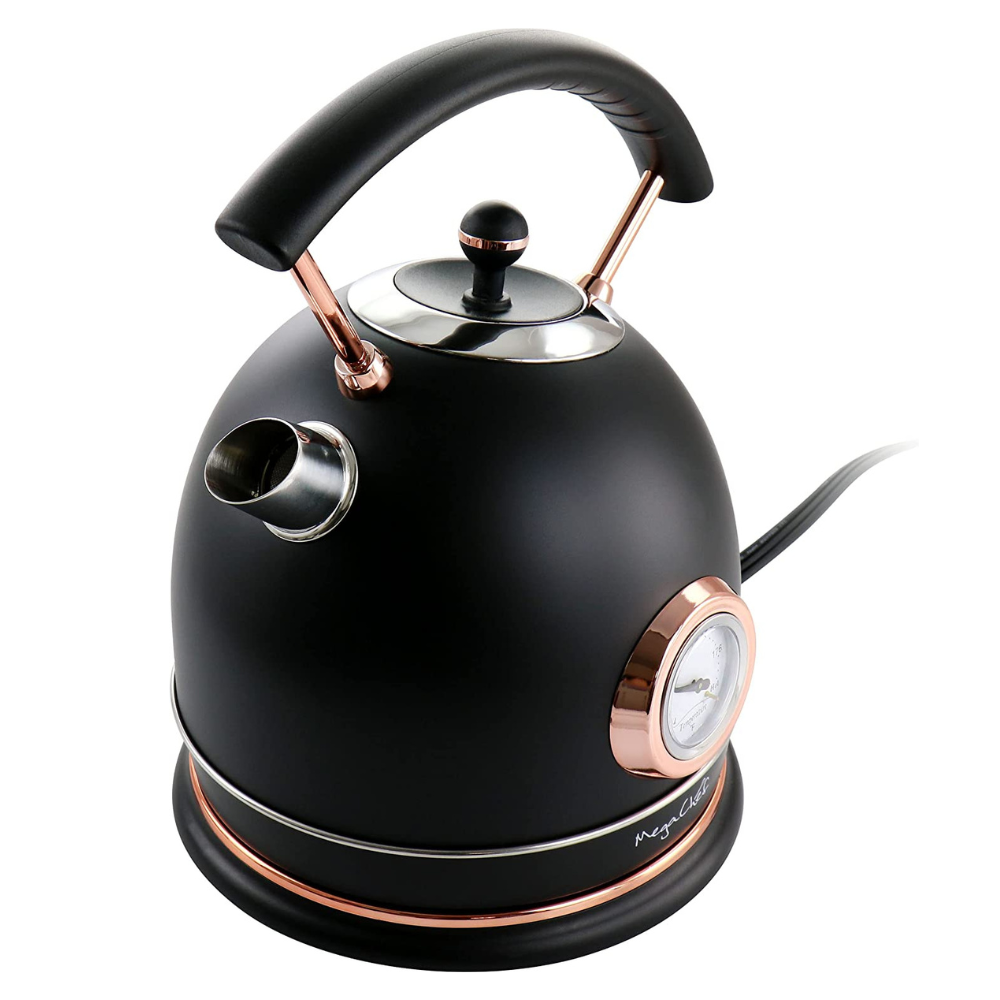 MegaChef 1.8 Liter Half Circle Electric Tea Kettle with Thermostat in Matte Black