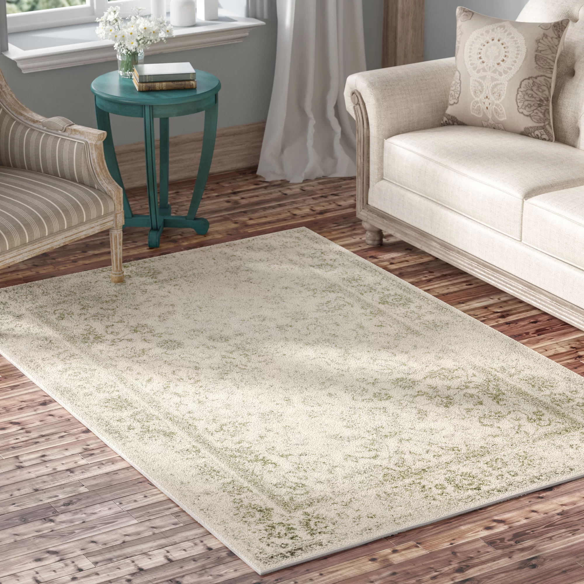 Ophelia & Co. Nuss Machine Woven/Power Loomed Performance Ivory/Sage Rug. Rectangle 10′ x 14′