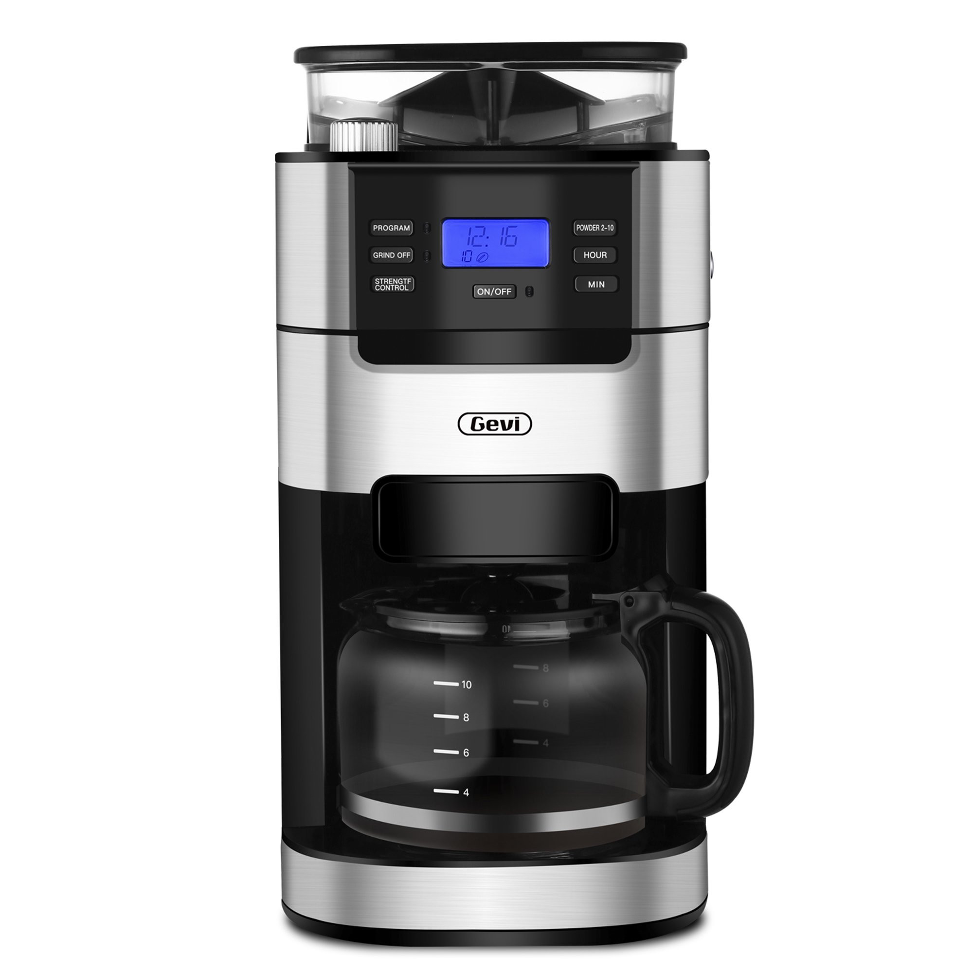 Gevi 10-Cup Coffee Maker with Grinder Coffee Machine. Keep Warm Plate. 1.5L Large Capacity Water Tank. Black