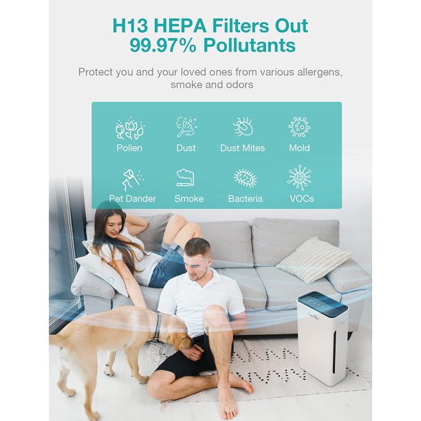 SimPure HP8 Large Rooms Air Purifier. True H13 HEPA Air Filter for Removal Allergies. Odor. Smoke. Dust