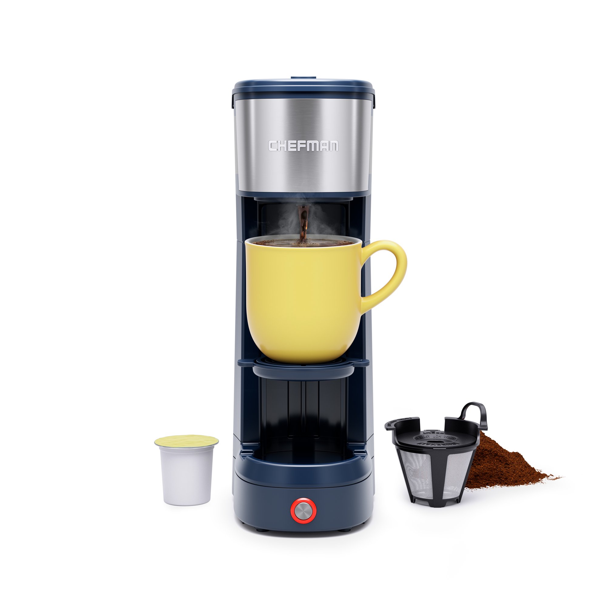 Chefman InstaCoffee Max. Single-Serve Brewer with a Convenient Built-in Lift. Mystic Blue