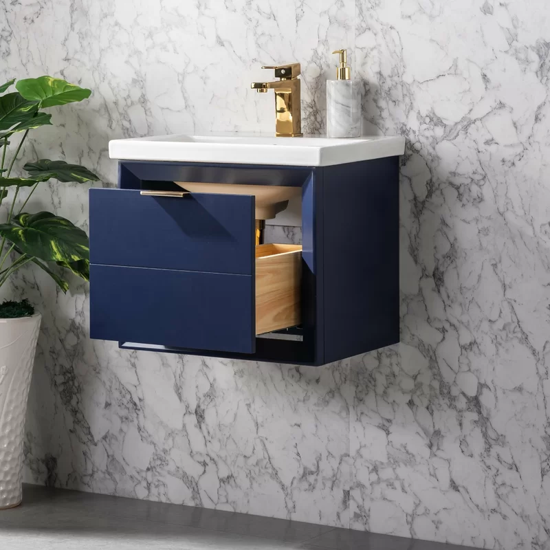 Everly Quinn Draven 20.39” Wall Mounted Single Bathroom Vanity with Porcelain Vanity Top