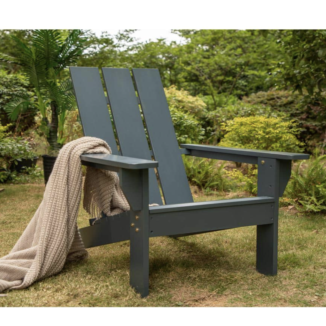 Phi Villa Classic Wood Adirondack Chair Oversized Tall Back Gray Patio Chairs For All Weather