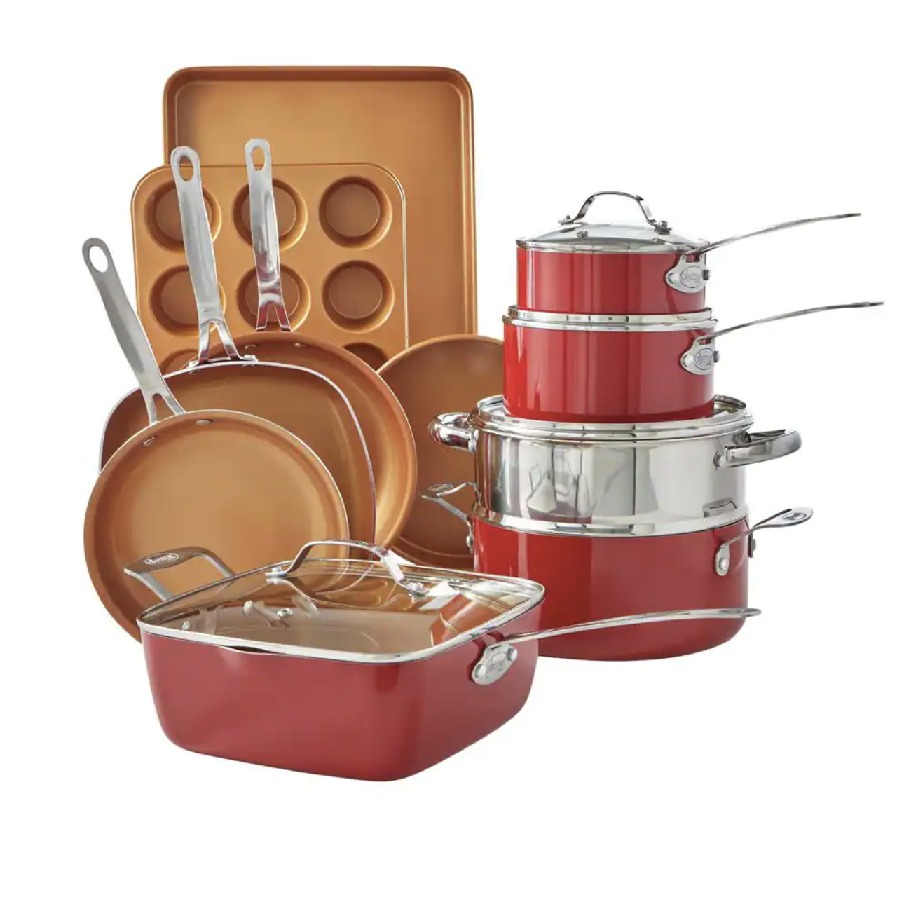 Gotham Steel 20-Piece Aluminum Ti-Ceramic Nonstick Cookware and Bakeware Set in Red