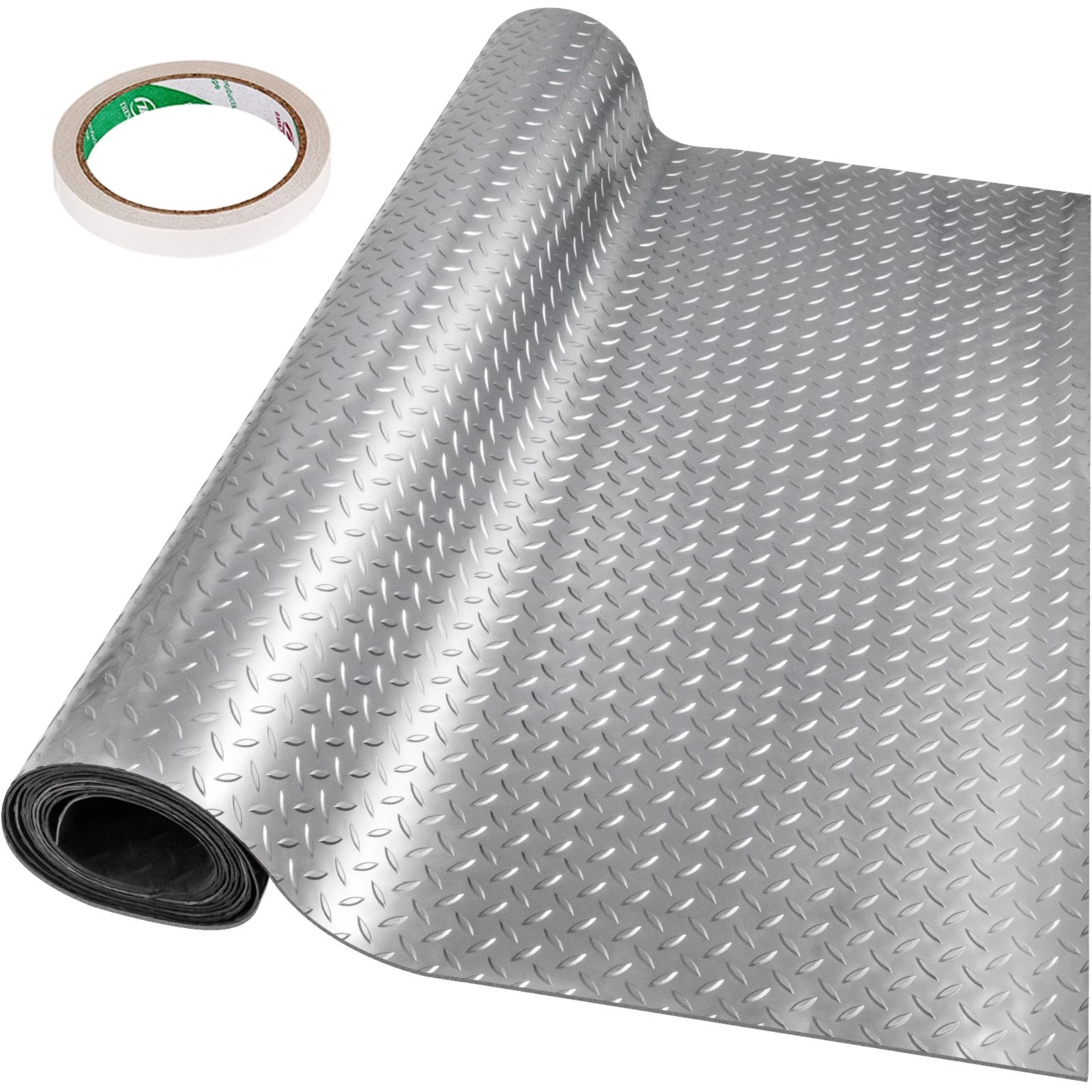 Vevor 3.9×6.5ft Garage Flooring Cover Mat. Vinyl Diamond Floor Anti-slip Covering Gym Flooring Mat. Silver