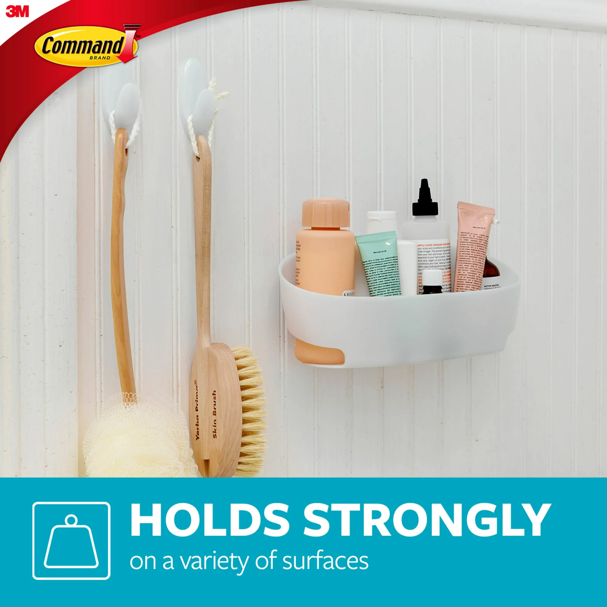 Command Bath Set. 1 Caddy. 1 Soap Dish. 1 Razor Holder. 2 Hooks. 6 Medium and 4 Large Strips