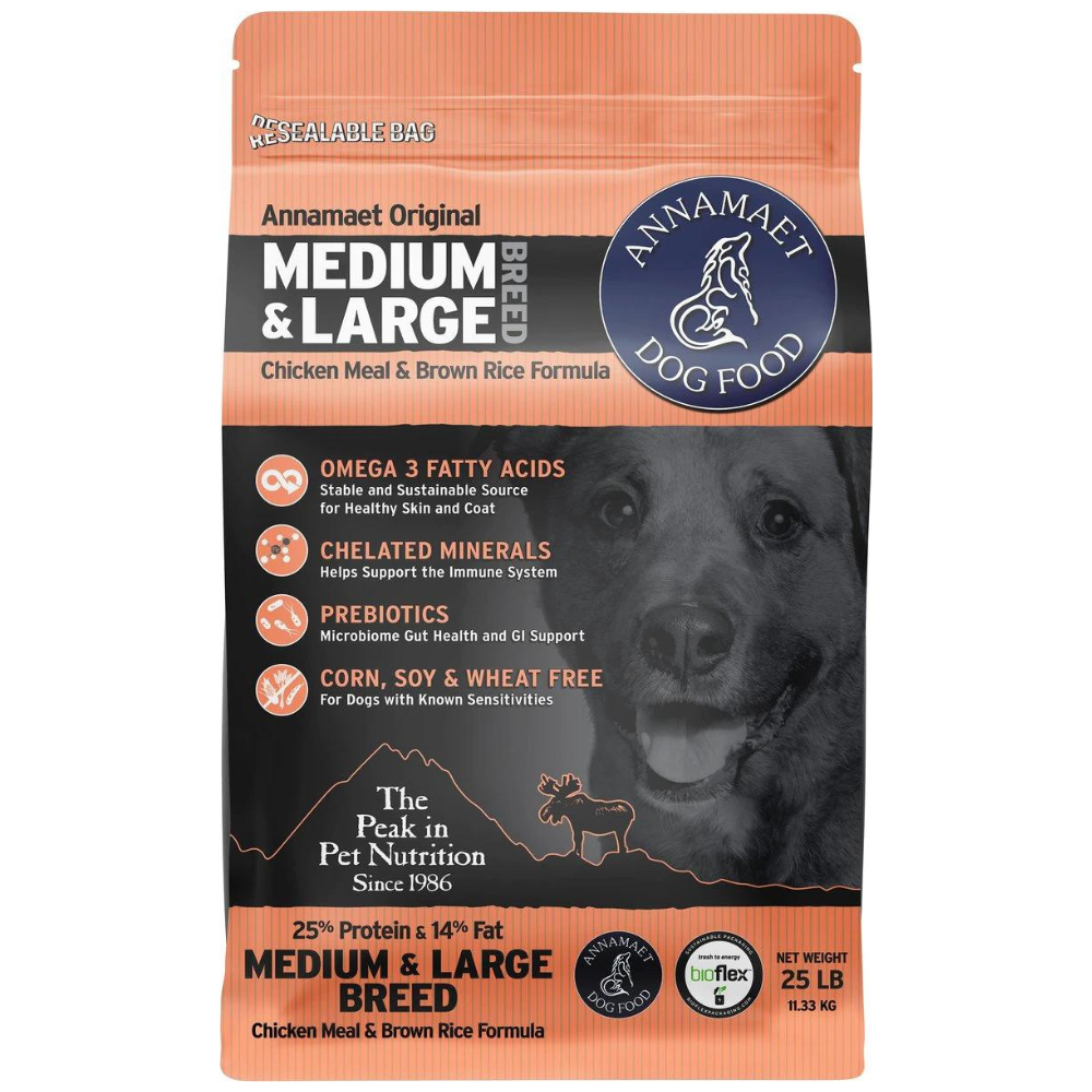 Annamaet 25% Medium & Large Breed Dry Dog Food. 25-lb bag